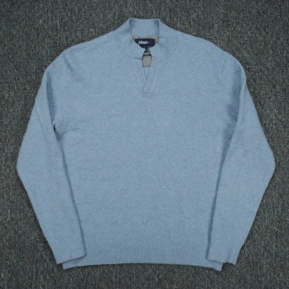 johnnie O Sweater Mens Large Blue Esteban Johnny Collar Pullover Wool Cashmere